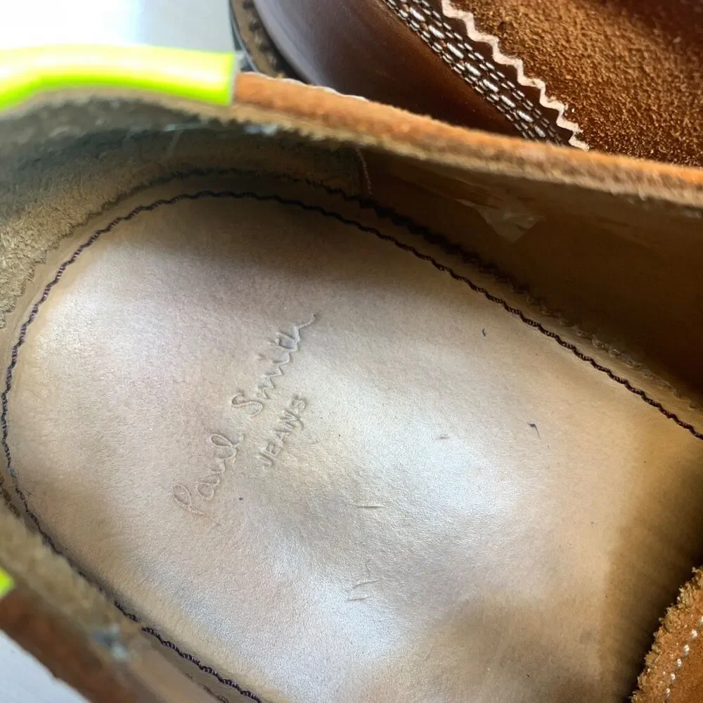 Paul Smith Shoes Mens Size 43 Brown Leather Brogue‎ Wingtip Oxford Made Italy